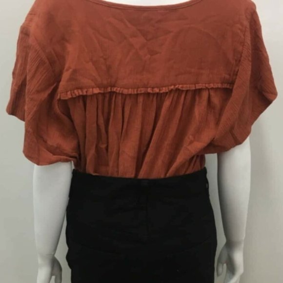 COUNTRY ROAD Crinkle Popover Crepe Cotton Rust Top Blouse - Picture 15 of 16